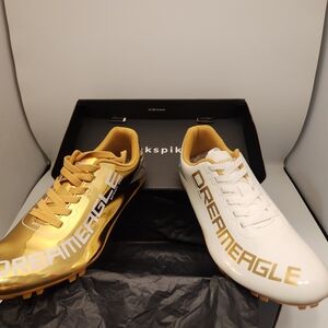 Mens Track and Field Shoes Teenagers Spikes Sneakers Boys Race 10.5 White & Gold